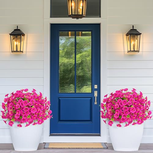 MARTINE MALL 12 Bundles Look Real Artificial Flowers for Outdoors, Realistic Fake Outdoor Flowers, UV Resistant Silk Petunia Flowers for Outside Faux Flowers Plants for Outdoor Porch, Fuchsia - color: Fuchsia, size: 12 Bundles
