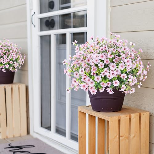 Sggvecsy Artificial Flowers for Outdoors 12 Bundles Realistic Faux Plants UV Resistant Fake Silk Daisy with Eucalyptus for Boxwood Planter Patio Porch Outside Spring Summer Decoration(Pink) - color: Pink
