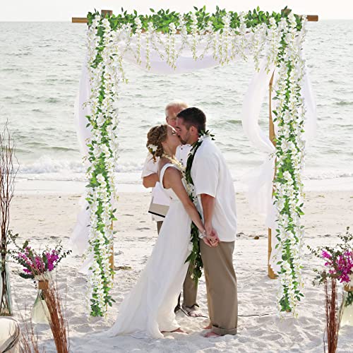 U'Artlines 10Pcs 7.2 Ft/Piece Artificial White Wisteria Garland Silk Fake Flowers Hanging Greenery Vines for Home Garden Wedding Party Indoor Outdoor Decor - color: White-a