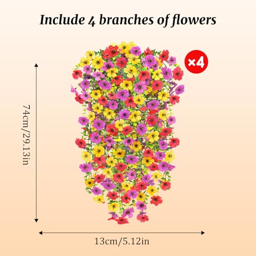 Artificial Hanging Flowers 4 Bundles UV Resistant Fake Flowers for Outdoor Decor Realistic Silk Flower Faux Plants for Patio Porch Garden Yard (Mixed Color) - color: 4pcs Mixed Color