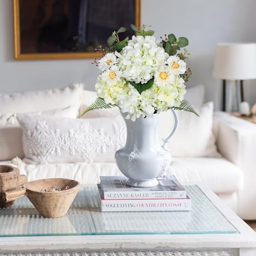 Hydrangea Artificial Flowers, 12PCS Mixed White Faux Flowers with Hydrangea & Daisies, Up to 17.3 Inch Long Silk Fake Flowers for Vase DIY Wedding Bouquet Party Centerpieces Arrangement Home Decor - color: Hydrangea, White