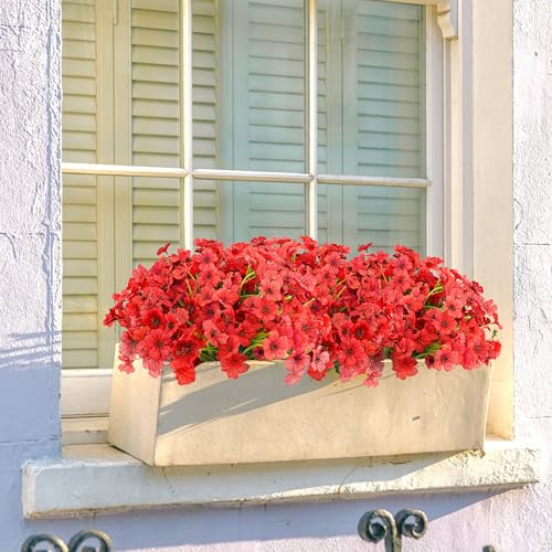 16 Bundles Artificial Flowers for Outdoors Fake Red Flowers Faux Plants for Indoor Outside Garden Porch Window Box Hanging Planters Home Farmhouse - color: Red, size: 15inches-16pcs