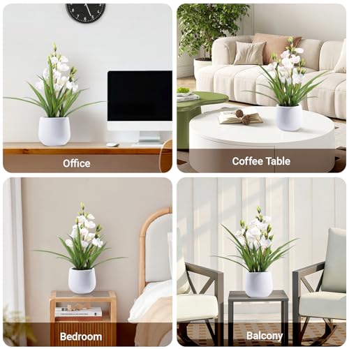 Fake Orchid Plant 19" Tall, Realistic Touch Leaves, Potted Cymbidium Artificial Plants Indoor for Home Decor Small Office Home Living Room-White - size: 19 Inch Cymbidium Orchid White