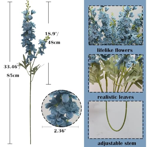 Dusty Blue Flowers Artificial Delphinium 8PCS Tall Fake Blue Flowers for Vase 33.46" Larkspur Artificial Flowers for Faux Floral Arrangements Wedding Centerpieces Home Table Decor - color: Dusty Blue
