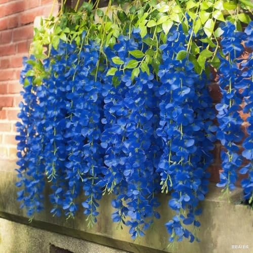 Wisteria Hanging Flowers, 24 Pack Artificial Wisteria Vines Fake Garland Silk Flower String for Wedding Party Garden Outdoor Greenery Home Wall Decoration (24pcs Royal Blue) - color: 24pcs Royal Blue