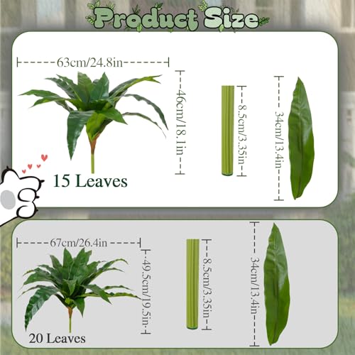ucky 18.1" Artificial Dracaena Leaves Stems (15 Leaves, Bird’s Nest Fern), Lifelike Faux Tropical Greenery Bush for Vase, Outdoor Porch Decor - color: 2pcs Bird's Nest Fern, size: 15 Leaves