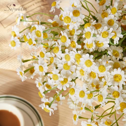 Serwalin 12pcs White Daisy Flowers Artificial, Realistic Small Fake Daisies Faux Wildflower Bouquet, Arrangements for Wedding, Vase Centerpiece Table Decorations, DIY Home Party(Not Include Vase) - color: White, size: 12PCS