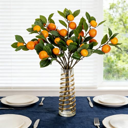 4PCS 26.8Inch Artificial Tangerine Branches Artificial Orange Branch Fake Orange Stem 16 Fruit for Home Wedding Office Party Thanksgiving Hotel Table Centerpiece Indoor Outdoor Decor - color: 26.8inch Orange, size: 2 PCS