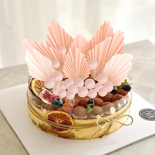 Rsstarxi 28 Pack Balls Cake Toppers Paper Palm Fan Cake Topper Mini Balloon DIY Cake Insert Cake Decorations for Baby Shower Wedding Bridal Shower Birthday Party Decorations Pink - color: Pink