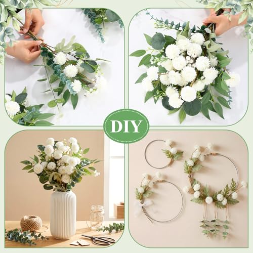 Yinder 60pcs Mixed Artificial Eucalyptus Stems and Faux Flower Set, Greenery Eucalyptus Branch Baby's Breath Silver Dollar Stem Berry and Silk Mums for Vase Centerpieces Wedding Arrangement Home Decor - color: White