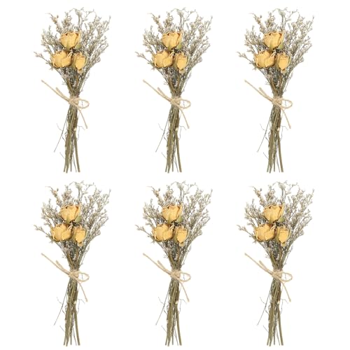 PATIKIL Mini Dried Flower Bouquet, 6 Pcs Rose Natural Wildflower with Stem Decor Baby's Breath Boho Floral Plant Flower for Crafts DIY Photo Props Gift Wedding Decor, Beige - color: Beige
