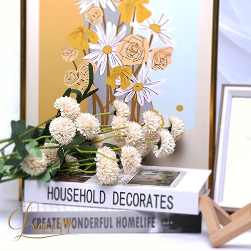 LVEFIT 10 Pcs Nude Kiku Flower Fake Mums Long Stem Flowers,Faux Kiku Flower Bulk,Silk Flowers Mini Chrysanthemum Floral Arrangements,Artificial Flowers Chrysanth Mini Fake Flower - color: Nude