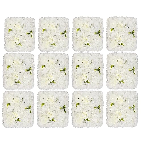 12Pcs Artificial Flower Wall Panel 3D Floral Backdrop Walls 15" X 15" Flower Wall Decor Flower Backdrop Faux Rose Panel for Party Home Background Decor, White - color: White