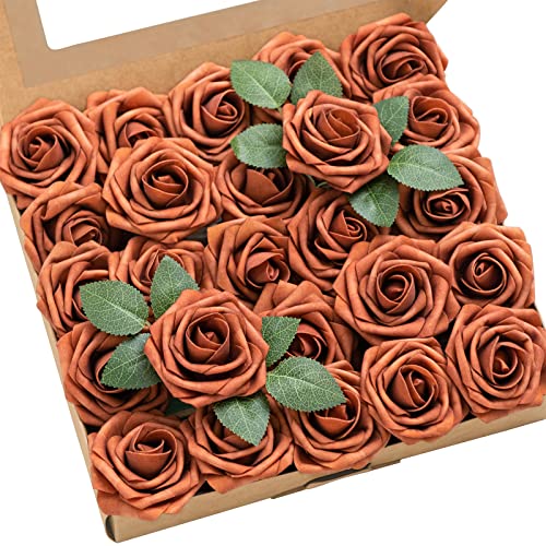 Ling's Moment Artificial Rose Flowers 50pcs Foam Roses w/Stem for DIY Wedding Bouquets Centerpieces Bridal Shower Party Home Decorations (Regular 3/50pcs'') - color: Or- Burnt Orange, size: 50Pcs