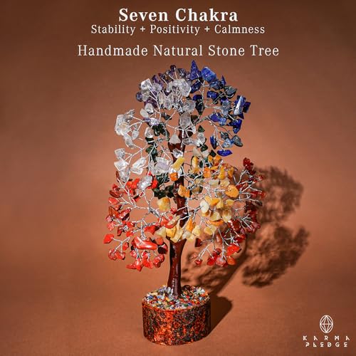 7 Chakra Tree of Life for Manifestation Handmade Home Office Decor Healing Crystal Tree for Money, Good Luck, Anniversary Gifts for Her, Unique Birthday Gifts for Women, Men, Friends, Mom & Dad - color: Wooden Base 7 Chakra Manifestation Tree Silver
