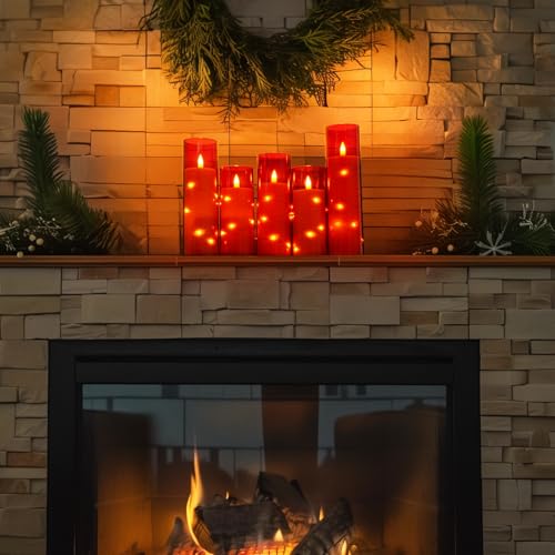 Homemory Acrylic Flameless Candles with Embedded Star String Fairy Lights, Battery Operated, LED Candles, Fake Candles with Remote Control and Timer, Red, Set of 5 - color: Red-5pcs, size: 5pcs, D2.2"x H5"5"6"7"8"