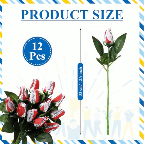 Suhine 12 Pcs Red Cheer Gifts Cheerleader Cheerleading Artificial Rose Flowers Gifts Bulk for Women Cheer Team Sport Game Day Birthday Graduation Party Decorations Favors (Red White, Normal) - color: Red White, size: Normal