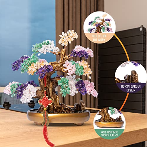 Natural Chakra Gemstone Crystal Bonsai Tree of Life Large Feng Shui Money Tree for Luck and Wealth Desk Decoration(1,251 Gem Count) - color: Mix Chakra Gemstones