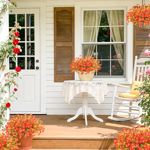 MACTING 12 Bundles Artificial Flowers for Outdoors UV Resistant Fake Flowers No Fade Plastic Outdoor Plants for Indoor Outside Planters Garden Porch Yard Window Home Summer Decorations,Red - color: Red, size: 12PCS