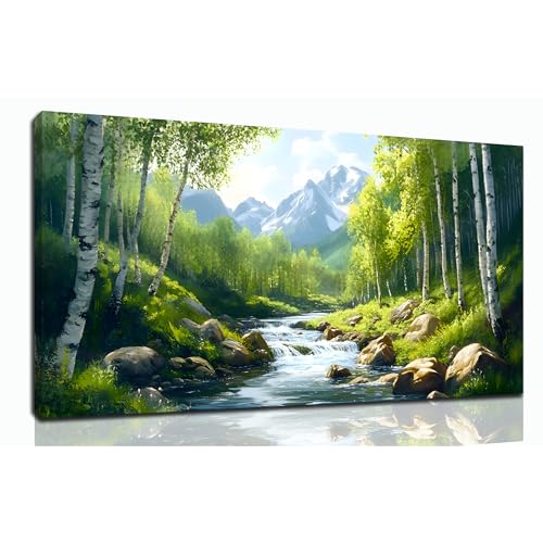 SSNEEKNDG Green Forest Large Wall Art for Living Room Tree Pictures Landscape Mountain Artwork for Bedroom Office Kitchen Canvas Prints 20"x40" - size: 20"L x 40"W