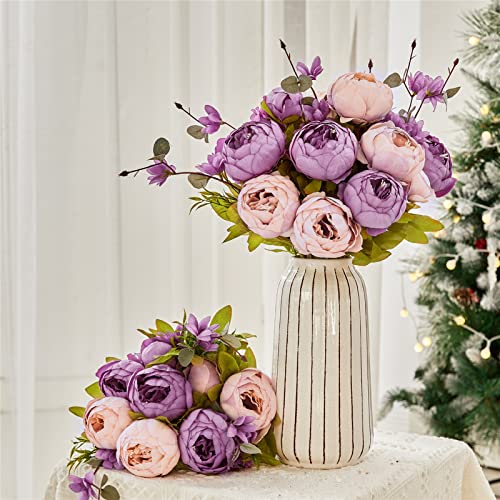 Fule 2 Pack Large Artificial Peony Silk Flower Bouquets Arrangement Wedding Centerpieces (New Purple) - color: New Purple X2