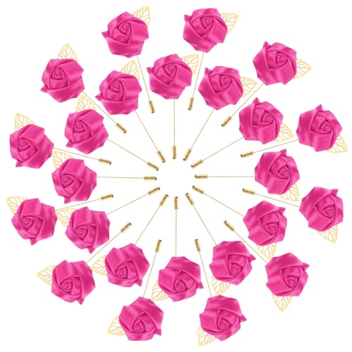 M METERXITY 48-Pack Flower Lapel Pins for Men, Golden Leaf Rose Boutonnieres Pin Groom Boutonnieres for Wedding/Dance/Party, Men Lapel Pins for Suits Satin Flower Corsage [Rose Red] - color: Rose Red