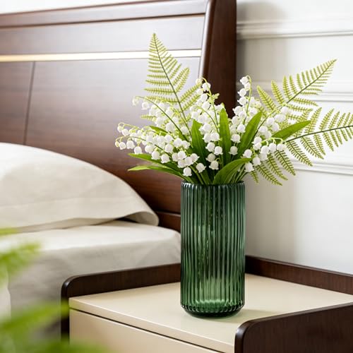 TIMEFOTO Flower Vase 7.5 inch Green Thickened Glass Vase for Bookshelf,Dinner Table,Indoor Office Desktop,Meeting Room,Bathroom,Countertop,Home Christmas Day Decoration - color: Glass Green, size: 7.5 inch