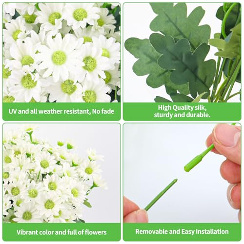 12 Bundles Daisy Artificial Flowers for Outdoors Decoration, Fake Plants Flowers Mums Realistic Daisy Flowers Artificial, UV Resistant Silk Flowers for Front Door Porch Patio,13in (White) - color: Daisy-white