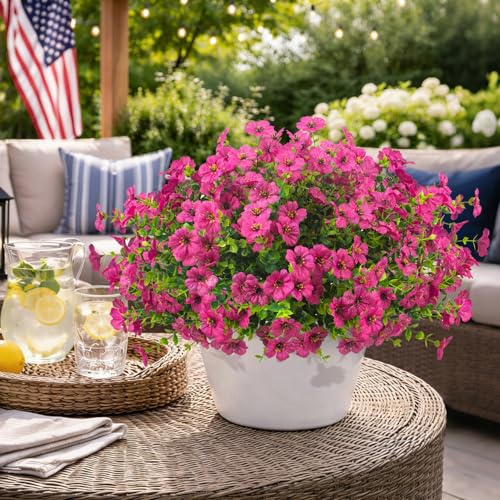 Grunyia 20 Bundles Artificial Flowers for Outdoors, UV Resistant Fake Plants Flowers Greenery Shrubs Plants for Decoration Outside Plants Hanging Planter Home Garden Decor (Rose Red) - color: Rose Red