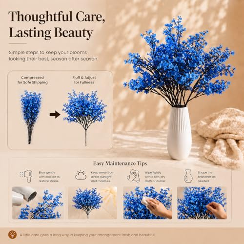 Mandy's 6 Bundles Artificial Royal Blue Baby’s Breath Flowers | 18.5 Inch Silk Gypsophila European Style Modern Home Decor Centerpiece Neutral Wedding Flower Arrangements - color: Royal Blue
