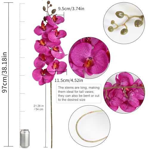 38 Inch Purple Flowers Orchids Artificial Flowers 6 PCS Artificial Orchids Faux Orchid Velvet Flowers Long Stem Artificial Flowers for Tall Vase for Home Wedding Decoration(Purple) - color: Light Purple