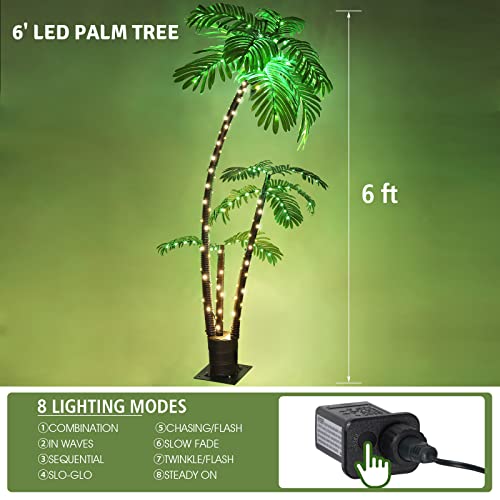 OUSHENG Lighted Palm Tree Bar Outdoor Christmas Decorations Decor, Light Up LED Artificial Fake Faux Trees Lights for Outside Patio Yard Pool Porch Deck Party Tropical, 6FT - size: 6ft