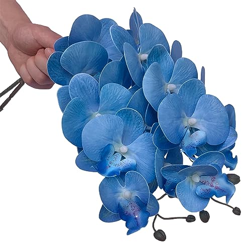 FagusHome 32 Inch Artificial Phalaenopsis Flowers 6 Pcs Artificial Orchid Flowers Stem Plants for Home Décor (Blue) - color: Blue
