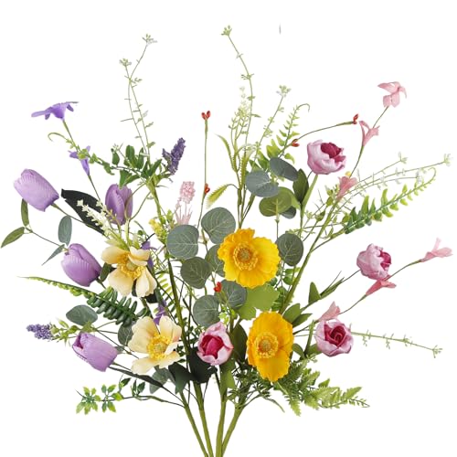 CISDUEO 4 Pcs Wildflowers Artificial Flowers Daisies Roses and Poppies Faux Wildflowers Summer Flowers Artificial for Decoration Spring Silk Floral Arrangement Wedding Party Table Centerpieces Home - color: 4 Pcs-colorful Wildflowers