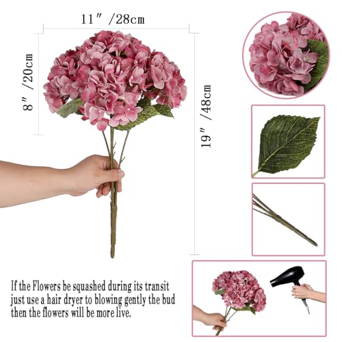 2Bouquets Artificial Fake Flowers Plants Silk Hydrangea Arrangements Wedding Bouquets Decorations Plastic Floral Home Kitchen Garden Party Festival Bar DIY(Grey Pink, 5 Flower Heads) - color: Grey Pink, 5 Flower Heads
