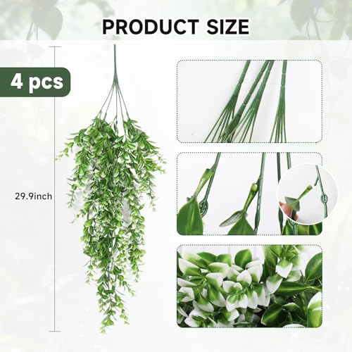 RECUTMS Artificial Hanging Leaves Plants 4Pcs Indoor Fake Vines Ivy Leaves Plastic Greenery Resistant Plastic for Wall Wedding Party Porch Garden Decoration(White) - color: Style2-white