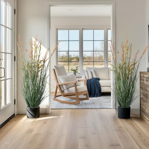 2 Pack Faux Plastic plantas Synthetic Pampas Grass Indoor Outdoor Realistic Floor Plants Artificial Cattail Reed Grass for Home Office Wedding Patio Front Decor Fake Grass Housewarming Gift - color: Pink, size: 5FT