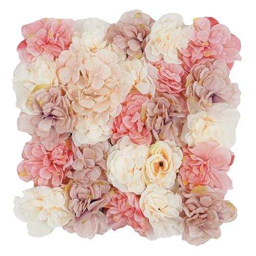12Pcs Artificial Flower Wall Panel 3D Floral Backdrop Walls15 X 15" Flower Wall Decor Panel Flower Backdrop for Party Home Background Decor-Champagne, White, Pink - color: Champagne, White, Pink