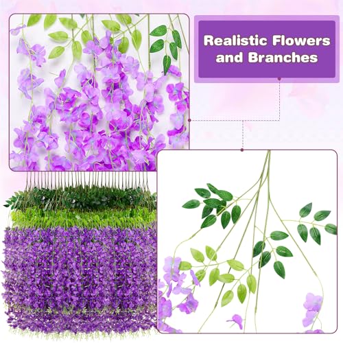 Alotiki 150 Pack Wisteria Hanging Flowers,Fake Hanging Flowers,Wisteria Artificiales Garland for Home Wedding Arch Floral Party Garden Ceremony Outdoor Decor,3.6 Feet Long(150,Purple) - color: Purple, size: 150