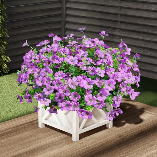 Artificial Outdoor Flowers 16 Bundles UV Resistant Fake Mums Flowers Plants for Decoration Indoor Outdoor Window Box Hanging Planter Home Porch Decor Plastic Faux Flowers (Purple) - color: Purple