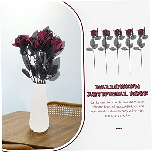 Cabilock 5Pcs Halloween Rose Decor with Realistic Spider Artificial Flowers Indoor Party Decoration for Haunted House Bar Garden Reusable Polyester Material