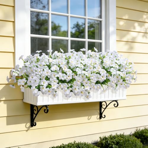 Artificial Flowers for Outdoors Fake Plants Outside Decoration, 20 Bundles White Silk Petunia with Eucalyptus UV Resistant Realistic Faux Flowers for Outdoor Planters Garden Balcony Yard Porch Patio - color: White