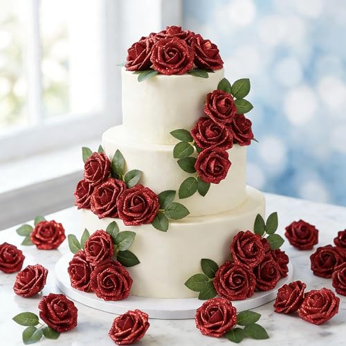 30Pcs Red Artificial Crystal Rose Artificial Flowers, Realistic Fake Crystal Roses for Wedding Center Decorations, Party Home Decorations, Valentine's Day, Bouquets. - color: 30pcs Red