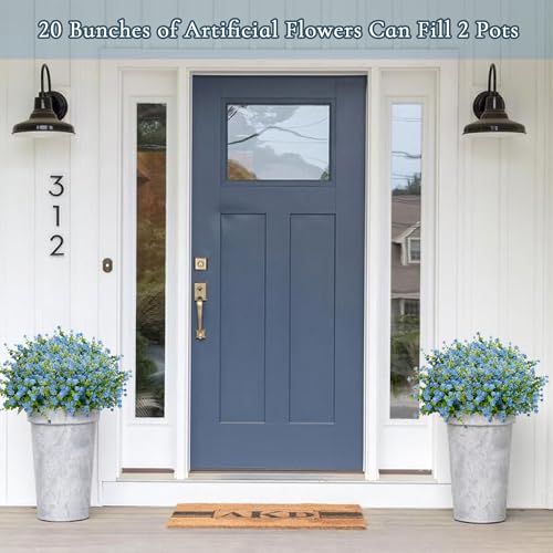 NETAP Outdoor Artificial Flowers UV Resistant, 20 Bundles Fake Realistic Floral Greenery Plants for Outside Porch, Window Boxes, Garden, Yard, Inside Home Table Decor,Blue - color: Blue