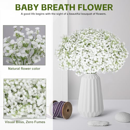 30 Pcs Babys Breath Artificial Flowers, 17.7" Real Touch White Gypsophila Bouquet, Fake Baby Breath Bulk for Wedding Centerpieces, Party, DIY Floral