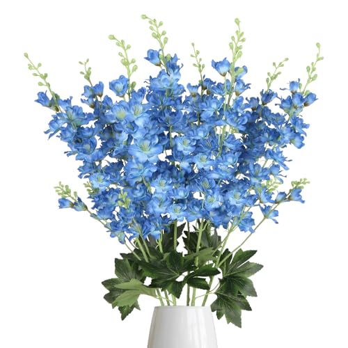 8PCS Delphinium Artificial Flowers 33.5'' Blue Faux Larkspur Flowers Long Stem Artificial Flowers for Tall Vase Home Wedding Garden Table Centerpieces Decor(Blue) - color: Blue