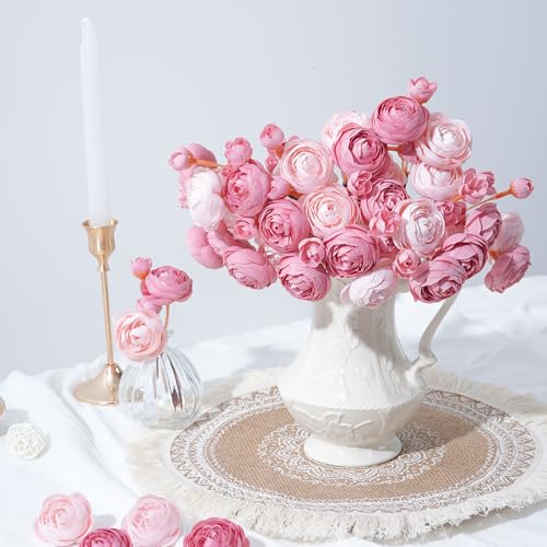 Ranunculus Artificial Flowers 18 Pcs, Faux Silk Mini Peonies Bulk Flowers for Vase, Fake Wedding Filler Flowers for DIY Bouquets, Centerpieces Arrangements Bridal Shower Decor, Dusty Rose - color: Dusty Rose