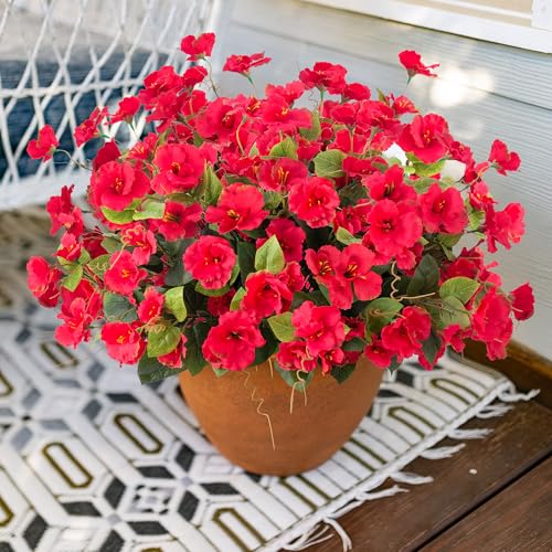 Fake Hibiscus Artificial Flowers for Outdoors Spring Summer Decoration, 6 Bundles Silk Red Hibiscus Flowers Bouquet UV Resistant Look Real Faux Plants for Outside Planter Front Door Porch Balcony Yard - color: Red