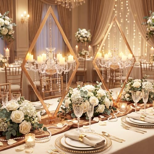 Stunning 2PCS Diamond Candle Holders | Modern Metal Wedding Centerpiece with European Style for Romantic Dining Table Decor, Party & Home - color: Gold, size: 2PCS
