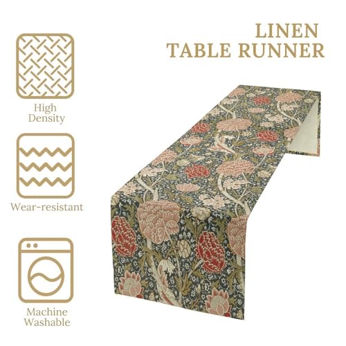 William Morris Style Botanical Table Runner for Table Decor, Art Rustic Flower Vintage Floral Printed for Kitchen Dining Room Living Room Farmhouse Party Holiday Decorate 13" x 36" - color: William Morris_2, size: 13"W x 36"L (Pack of 1)